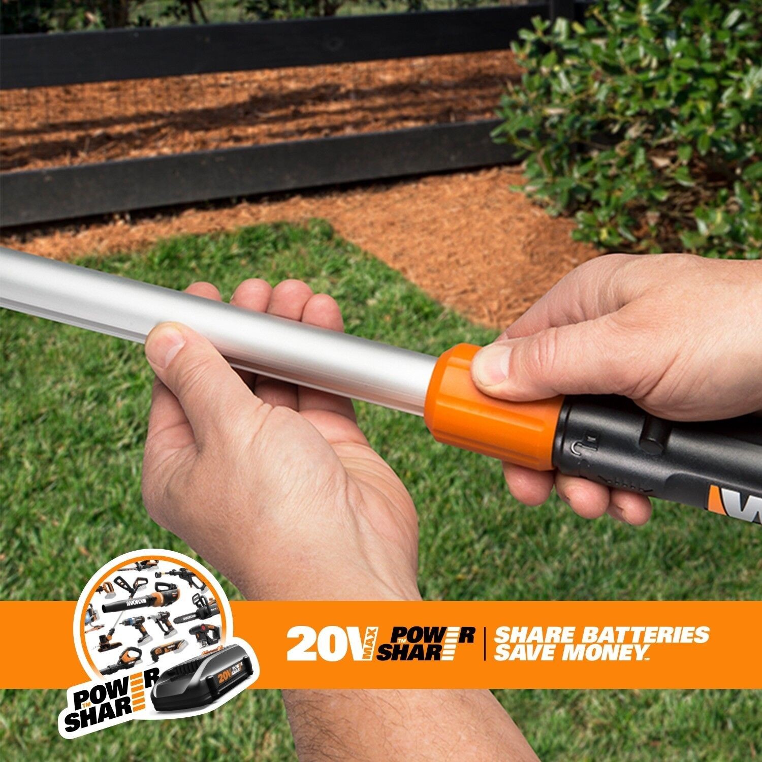 WORX WG170.9 20V PowerShare Cordless  Trimmer -Tool Only (No Battery or Charger)