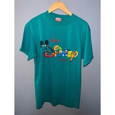 Vintage Mickey Inc Walt Disney World Teal Embroidered Character T-Shirt 90s L