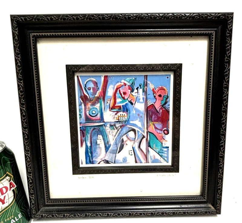 Original Signed Abstract Painting By Artist Justin Luper Titled Urban Blue Frame