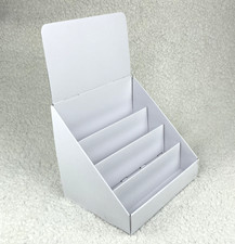 4 Tier Cardboard Retail Counter Display Stand - White - 31x27x23cm plus Header