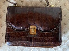 Vintage 50s/60s Real Genuine Alligator Crocodile Purse Handbag Brown/Gold Clasp