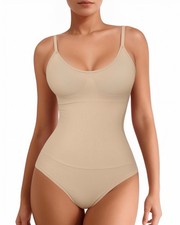 Mangopop Tummy Control Thong Bodysuit Shapewear Women s Size L Beige NWT