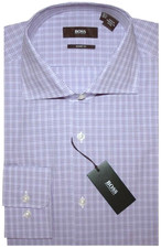 285 NEW HUGO BOSS DRESS SHIRT 16 32/33 SLIM SHARP FIT WHITE PURPLE TONES PLAID
