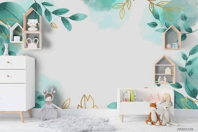 3D Nature Leaves Golden Foil Self-adhesive Removeable Wallpaper Wall Mural