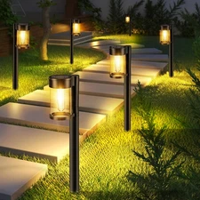 Solar Pathway Lights Outdoor, 10 Pack Metal & Glass Solar Lights Outdoor Wate...