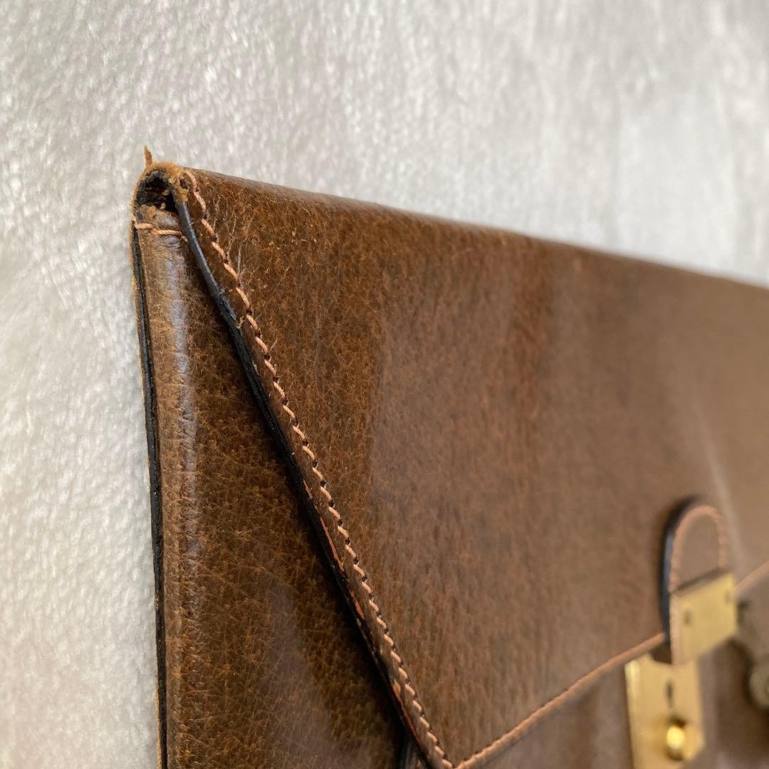 Gucci Vintage Brown Leather Clutch Bag with Gold Antique Lock Unisex Rare thumbnail 9