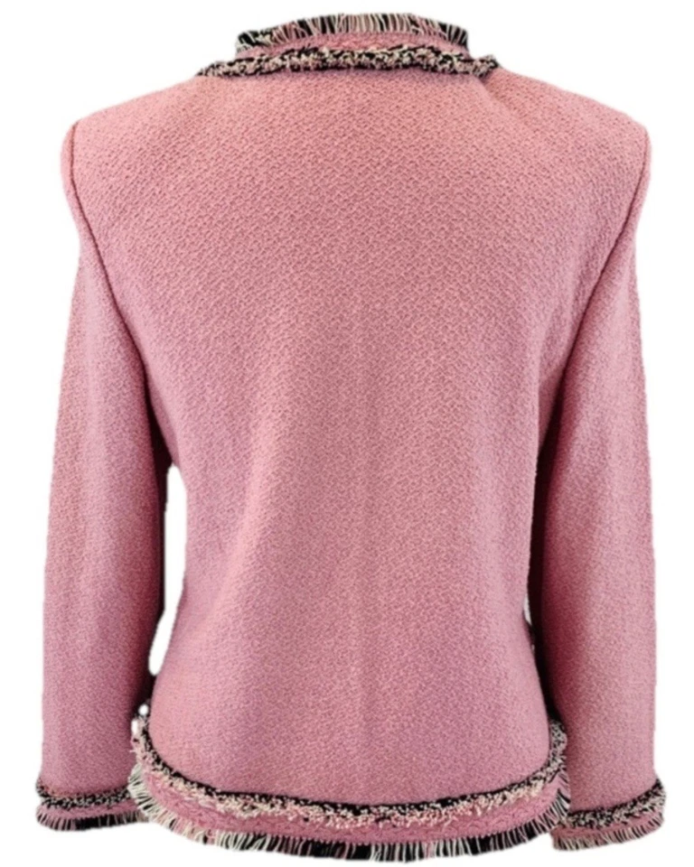 Jaqueta/blazer St John Collection tamanho 10 Rse rosa multi boucle malha com franjas - Imagem 2 de 4