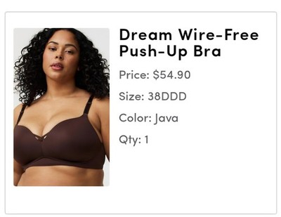 Torrid Curve Wireless Padded Push Up Bra, Size 38DDD
