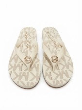 Michael Kors Women Sz 9 Flip Flop Thong Ivory Rubber MK Logo