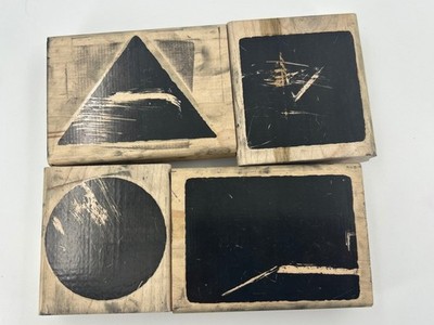 Wood Mounted Rubber Stamps Shapes Circle Triangle Square Rectangle 4 Pcs