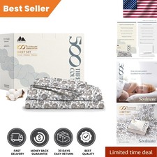 Luxury Floral Ivory Split King Sheet Set - 100 Egyptian Cotton, 16" Deep Pocket