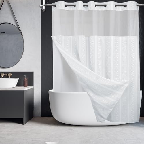 No Hook Shower Curtain with Snap in Liner Set, Modern White Waffle Weave - Picture 2 of 8