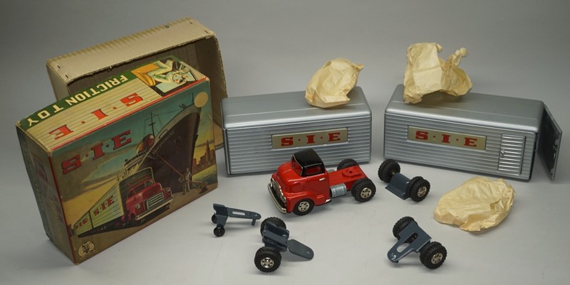 ORIGINAL 1950S SIE FRICTION TRAILER INTERMOUNTAIN EXPRESS TIN TRUCK MINT IN BOX