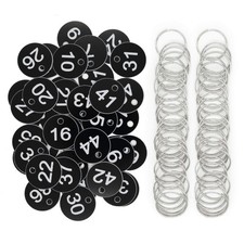 Plastic ID Number Tags Key Tags with Key Rings 1-200, Black 