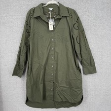 Sundance Shirt Dress Womens M Boho Green Button Front Eyelet Embroidered Boho
