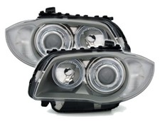 Coppia Fari Fanali Anteriori TUNING E81/82/87/88 2004-2011 GRIGIO Angel Eyes H7