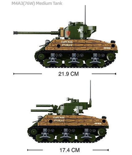 Sluban 715PCS M4A3 Medium Tank Building Block WW2 Army Armored Tank Brick - Picture 3 of 5