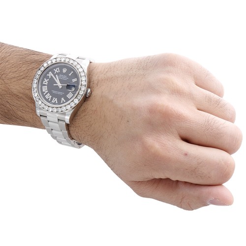 Mens 41mm 116300 Rolex DateJust II Steel Diamond Watch Black Roman Dial 5.50 CT - Picture 6 of 7