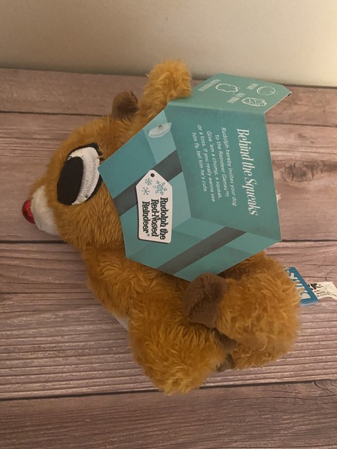 BARK BOX Dog Puppy Toy Rudolph Red Nosed Reindeer Barkbox Crinkle Squeak Medium for sale online