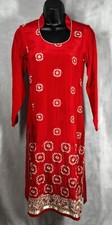 Hand Tailored Red Silk Embroidery Kurta/Dress Round Neck MEASUREMENTS IN LISTING