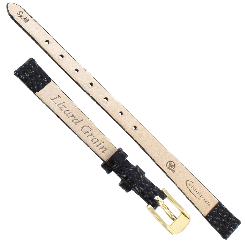 8mm Speidel Black Lizard Grain Leather Slight Taper Ladies Watch Band Reg 261130 - Image 3 of 3