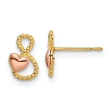 9mm 14k Two-tone Gold Heart Post Earrings