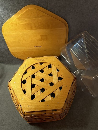 Longaberger 1997 Hexagonal 14" Generations Basket Wood Lid Plastic Protector Set - Bild 13 von 24