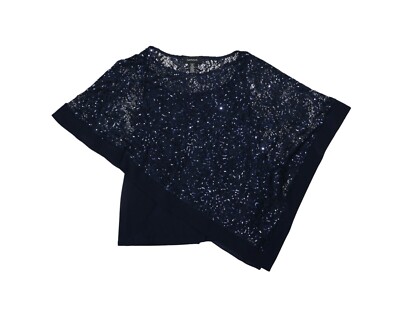 R & M Richards Sequined Overlay Draped Style Blouse Top NWT Navy