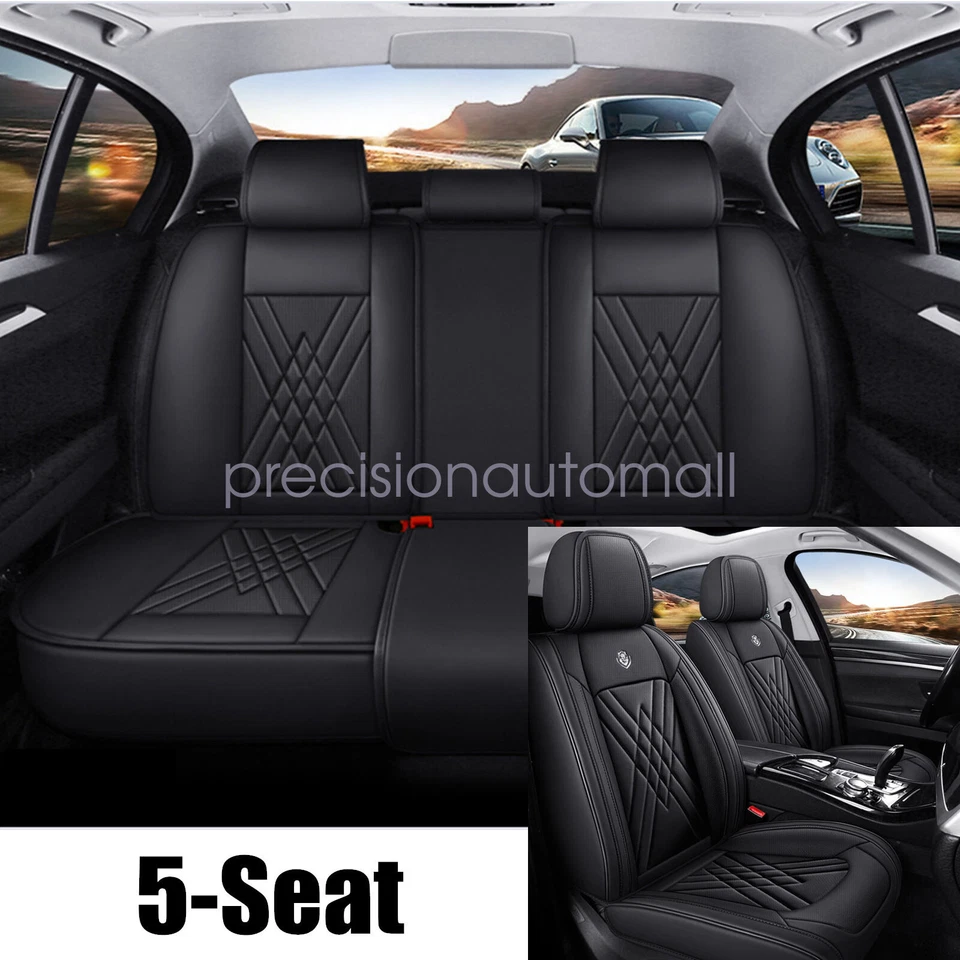 For Honda Quilted Faux Leather Breathable 5-Seat Covers Front Rear Cushion Black Foto 2 de 4