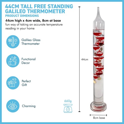 44cm Tall Free Standing Galileo Thermometer with 10 red floating globes - Imagen 4 de 7