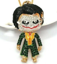 3D JOKER Rhinestone Green Bat Man VILLAIN Halloween Costume Necklace