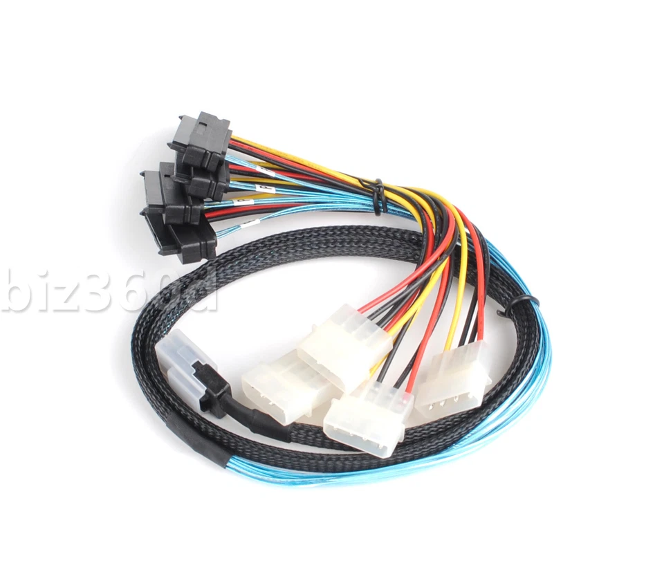 Mini SAS 36Pin SFF-8087 to 4x SAS/SFF-8482 w/ 1 Power HDD Cable 3FT 1M Free Ship - Image 2 of 4