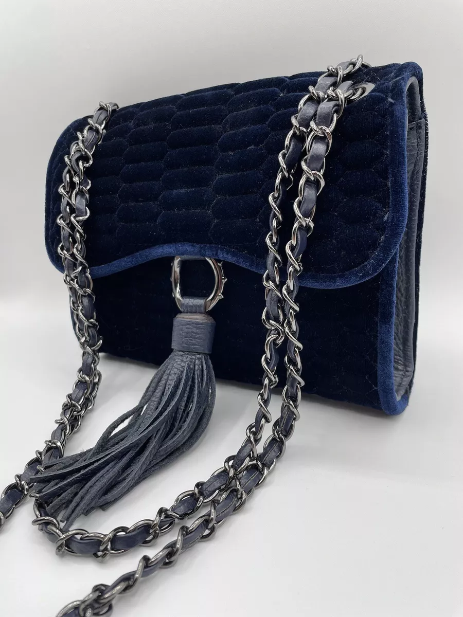 Navy velvet handbag sale