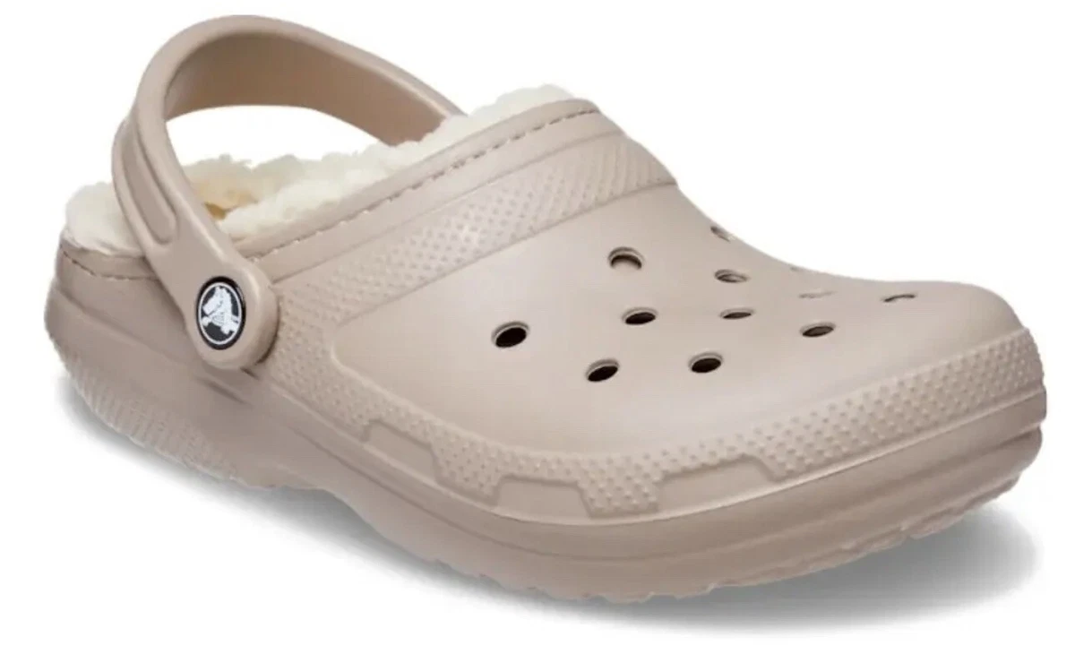 beige lined crocs size 4