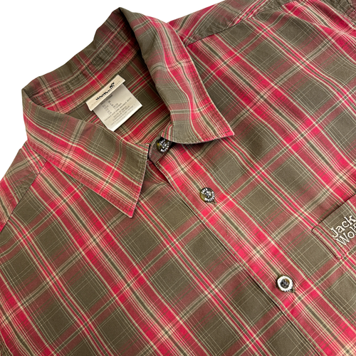 Camisa Jack Wolfskin Hombre Mediana A Cuadros Manga Corta Regular Informal Retro Abotonada