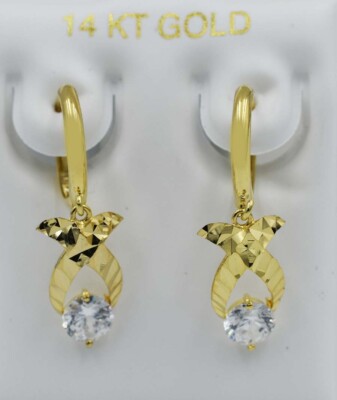 LAB CREATED WEISSE SAPHIRE 1,14 kt HÄNGEOHRRINGE 14 K GOLD - NEU MIT ETIKETT