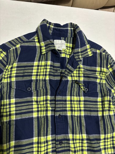 Camicia di flanella American Eagle Outfitters uomo taglia media vestibilità classica blu a quadri - Foto 2 di 3