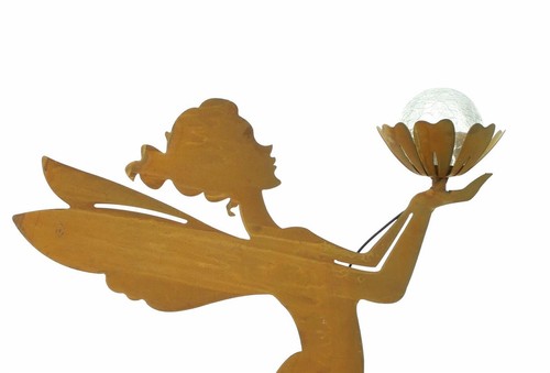 Metall Garten Stecker "Fee" in Rost Optik mit Solar LED Kugel, Deko Engel Figur - Bild 5 von 5