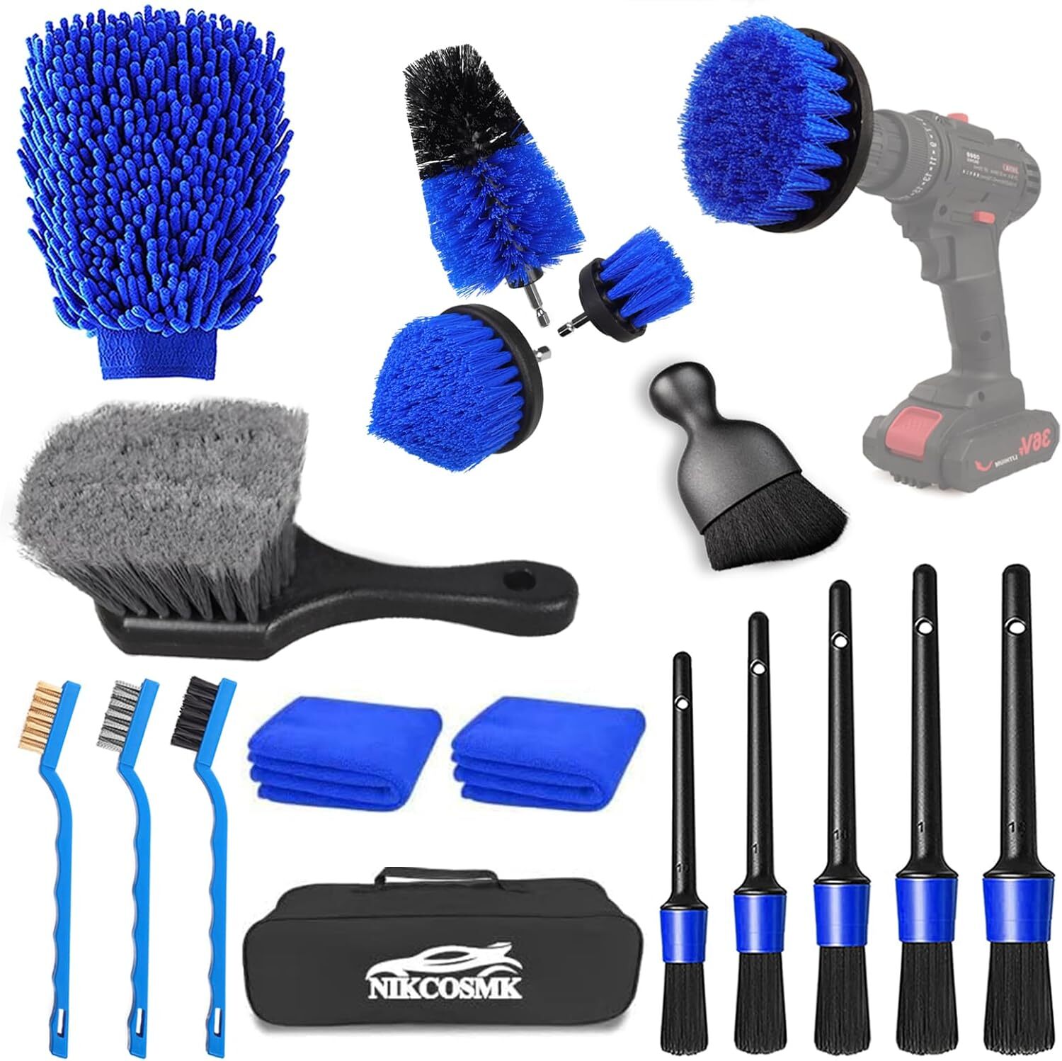 18pc Drill Brush Set for Tile Grout Power Scrubbing Tub Shower Wall Cleaning