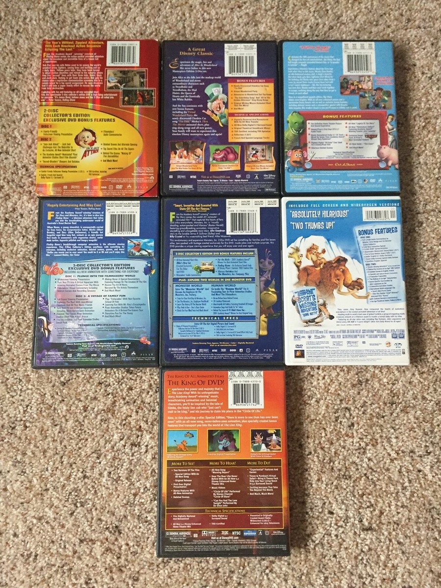 7 DVD Disney/Pixar lot animated films (Toy Story, Lion King, Ice