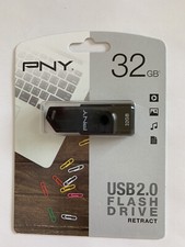PNY 32gb Flash Drive 2.0 Retractable Black Lightweight Fob New Sealed  freebies