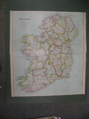 100 % ORIGINAL GROSSE IRLANDKARTE VON GEORGE PHILIP UM 1903 SEHR GUTER ZUSTAND DUBLIN BELFAST KORK