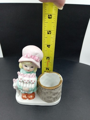 Jasco 1979 Hand Painted Porcelain Little Luvkins Girl Candle Holder Planter 4.5" - Picture 11 of 12