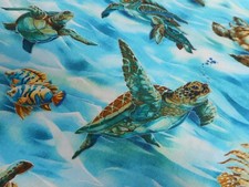 Brand New Blue Sea Turtle Fabric 100 Cotton by the 1/2 yard 18" x 44"