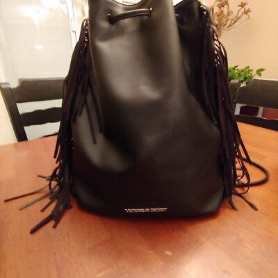 Victoria\'s Secret Black Fringe Backpack/Purse Victorias Secret VS Black Faux Leather Fringe Backpack Bag  main image 3