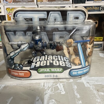STAR WARS Galactic Heroes Jango Fett Obi-Wan Kenobi Hasbro 2004  NEW