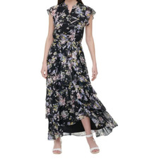 calvin klein layered floral midi dress black (size L) perfect condition