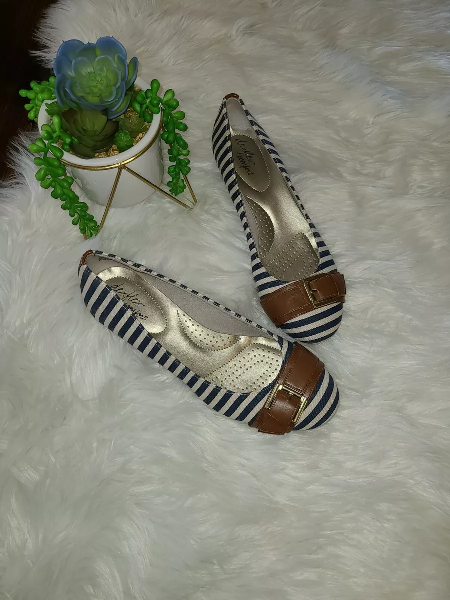 Dexflex Comfort blue white striped wedge slip on shoes size 9.5