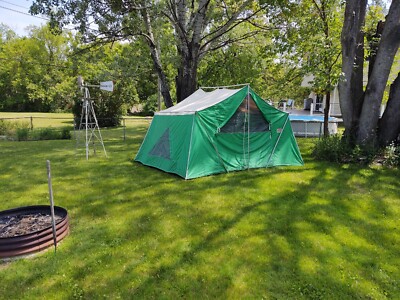 Coleman Olympic Canvas Tent 10×8 No Poles Or Stakes! Body Only- Vtg Coleman Springbar Classic