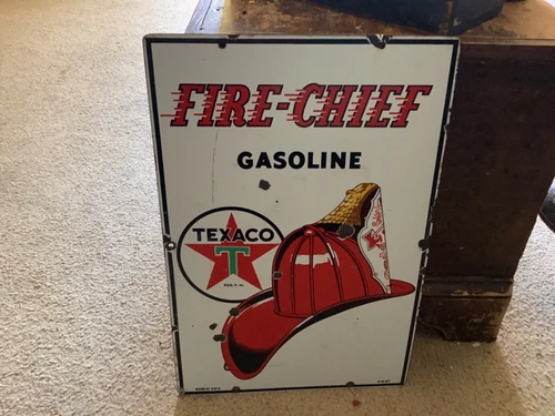 Vintage Original Texaco Fire Chief Porcelain Pump Plate Sign 1947